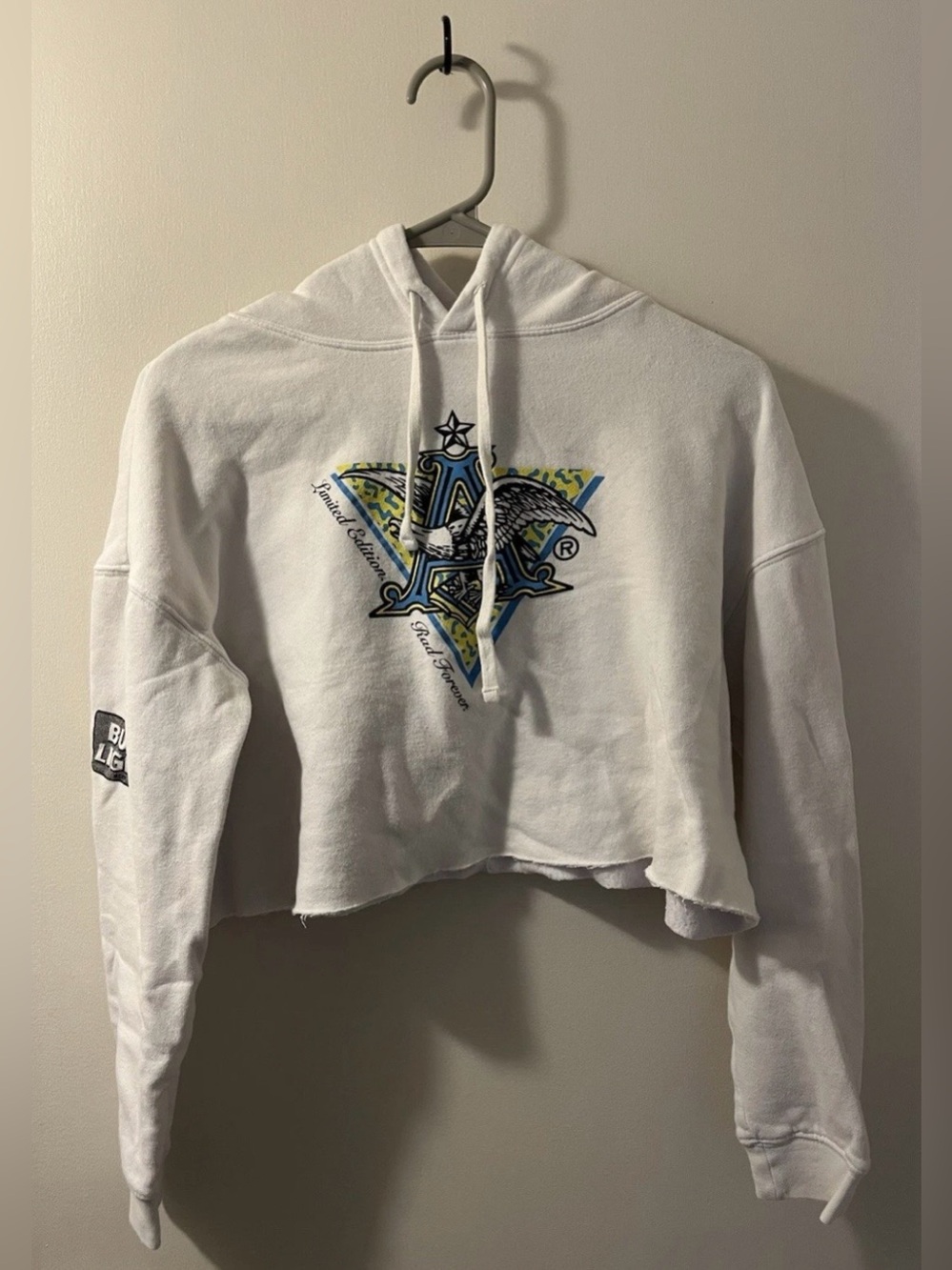 “LTD Edition Rad Forever” Anheuser Busch BudLight Cropped Graphic Hoodie | Sz: S